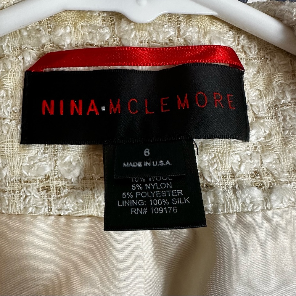 Nina McLemore Metallic Stitch Windowpane Tweed Ivory Silk Lined Blazer - Picture 16 of 16